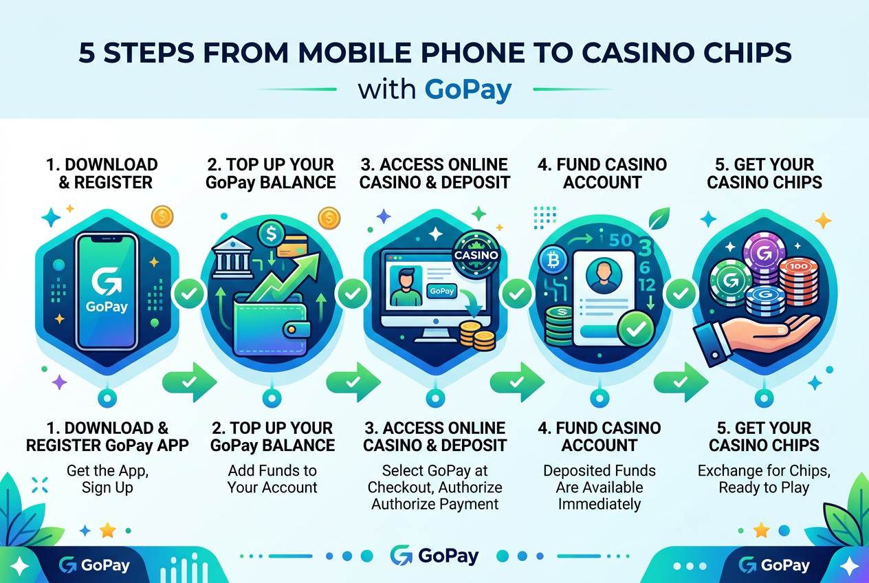 Infografika kroků vkladu přes GoPay